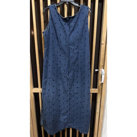 Charter Club Dress Womens 16W Sleeveless Denim Embroidered Floral Midi Pockets - Picture 2 of 5